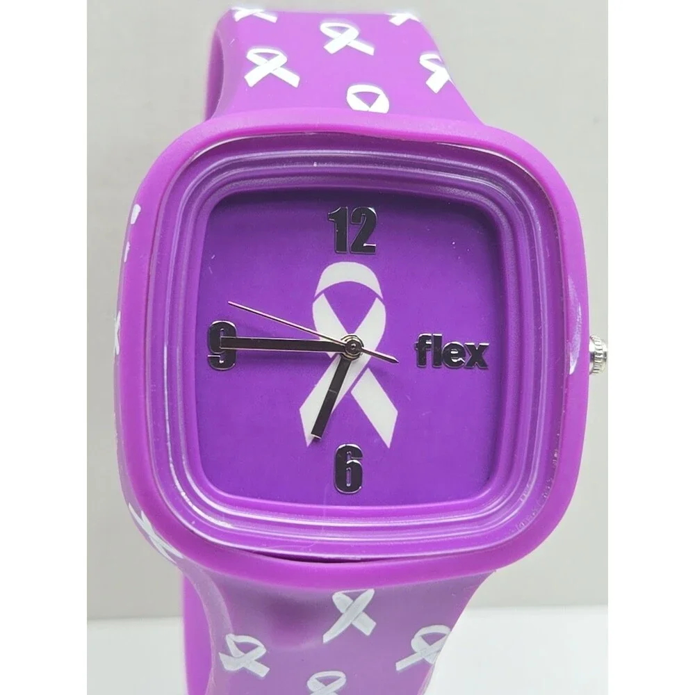 Flex Purple Awareness Ribbon Silicone Unisex Quartz Wristwatch 3 ATM New Battery